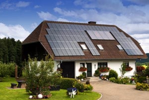 Exterior of home with solar panels